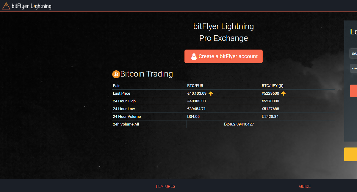 Bitflyer lighting login page